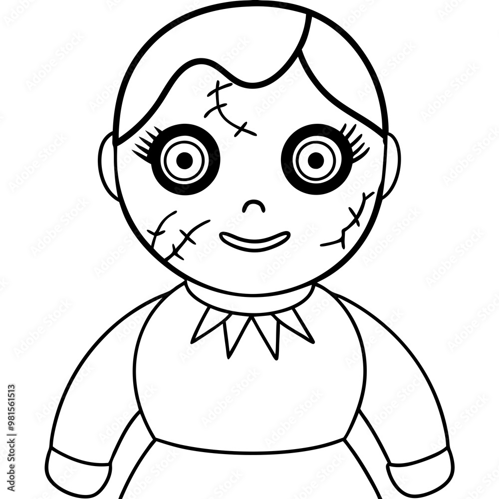 Haunted Toy Outline Cracked Eerie Porcelain Doll with Missing Eye Haunted Toy Outline Cracked Eerie Porcelain Doll with Missing Eye