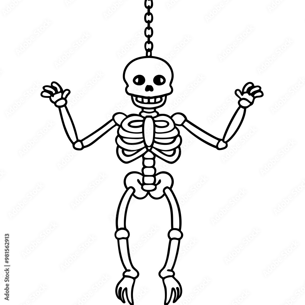 Skeleton Suspended by Chains Loose Limbed Vector Outline Skeleton Suspended by Chains Loose Limbed Vector Outline