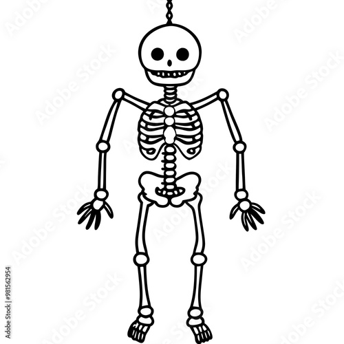 Skeleton Suspended by Chains Loose Limbed Vector Outline