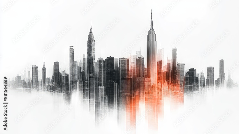 Fototapeta premium Futuristic Urban Skyline with High-Rise Buildings and Abstract Cityscape Elements