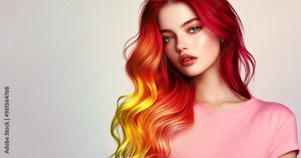 Portrait of a woman with vibrant red and yellow ombre hair Portrait of a woman with vibrant red and yellow ombre hair