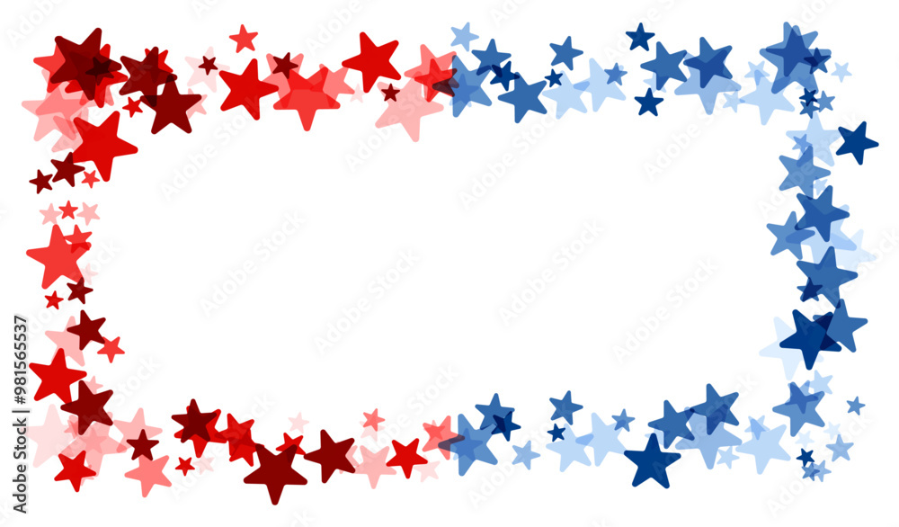 A starry red and blue frame perfect for patriotic or election-themed designs, invitations, or banners with space for text.