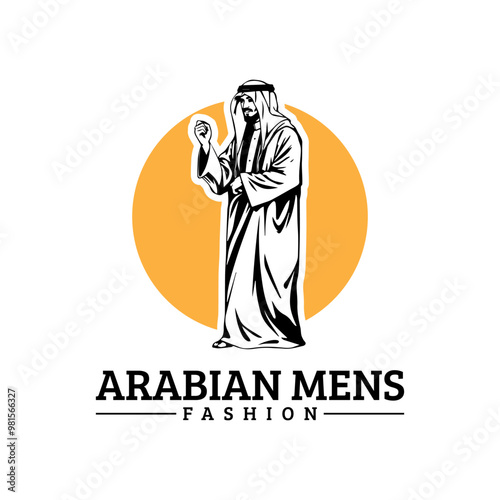 Arabian fashion logo design. Abaya, jubba, Man Wearing kaffiyeh logo. muslim dress logo