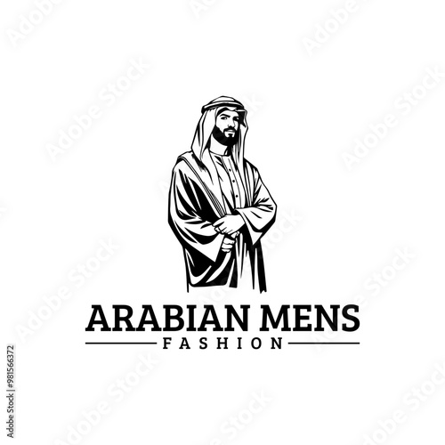 Arabian fashion logo design. Abaya, jubba, Man Wearing kaffiyeh logo. muslim dress logo