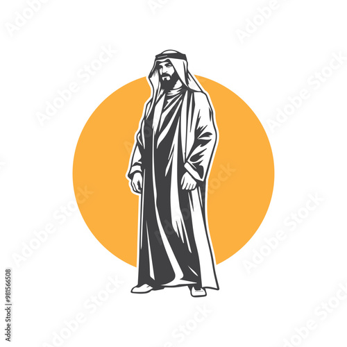 Arabian fashion logo design. Abaya, jubba, Man Wearing kaffiyeh logo. muslim dress logo