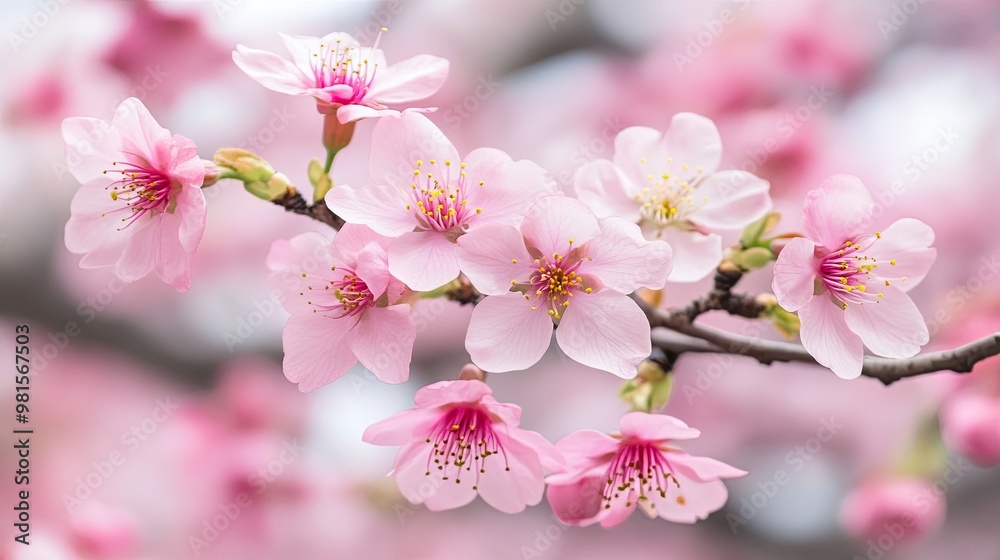 An almond tree blooms in an orchard. Flowers on a tree branch in spring. Illustration for cover, card, postcard, brochure, advertising or presentation. An almond tree blooms in an orchard. Flowers on a tree branch in spring. Illustration for cover, card, postcard, brochure, advertising or presentation.