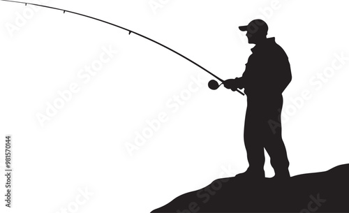 Angler Fishing with Rod Silhouette Vector – Outdoor Adventure Illustration