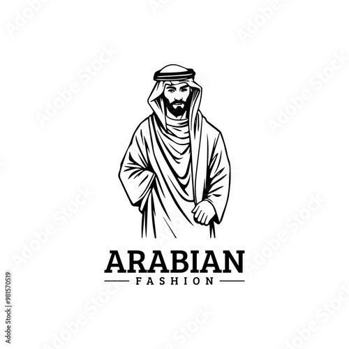 Arabian fashion logo design. Abaya, jubba, Man Wearing kaffiyeh logo. muslim dress logo