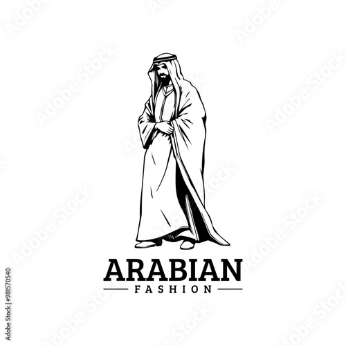 Arabian fashion logo design. Abaya, jubba, Man Wearing kaffiyeh logo. muslim dress logo