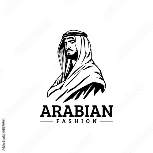 Arabian fashion logo design. Abaya, jubba, Man Wearing kaffiyeh logo. muslim dress logo