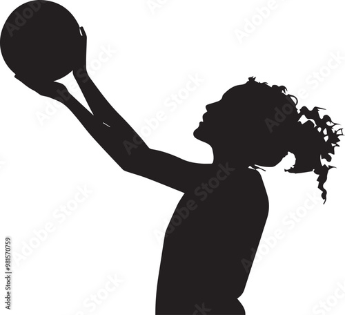 Silhouette of a woman playing volleyball.