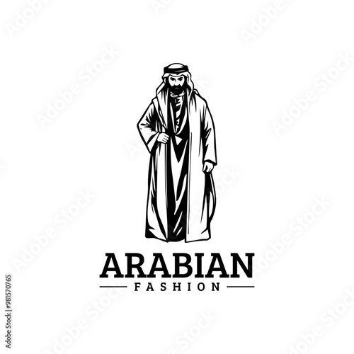 Arabian fashion logo design. Abaya, jubba, Man Wearing kaffiyeh logo. muslim dress logo