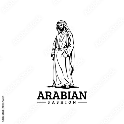 Arabian fashion logo design. Abaya, jubba, Man Wearing kaffiyeh logo. muslim dress logo