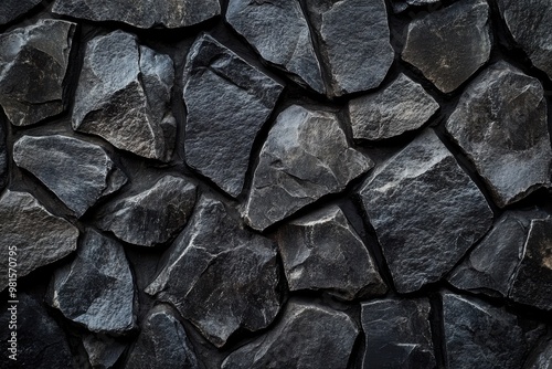 Rough surface of deep dark rock featuring black and gray tones photo