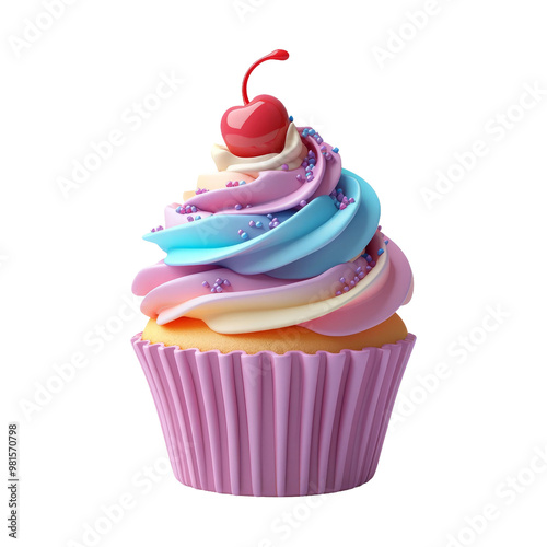 Pastel Colored Cupcake with Cherry Sprinkles and Whipped Cream photo