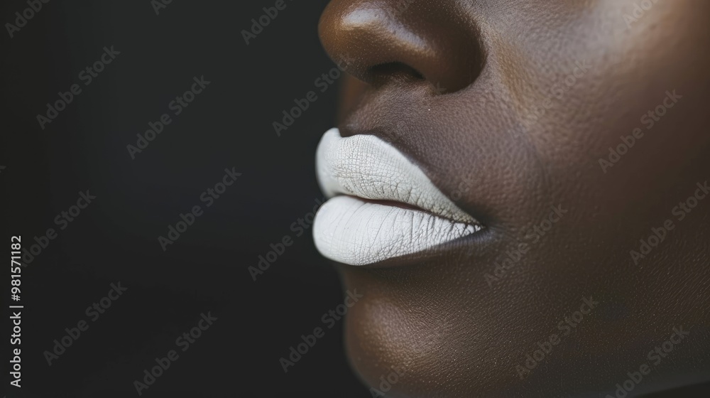 Close-up of a woman's lips painted with silver or white lipstick. The concept of beauty and fashion. Close-up of a woman's lips painted with silver or white lipstick. The concept of beauty and fashion.