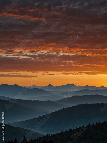 Sunrise over mountains.