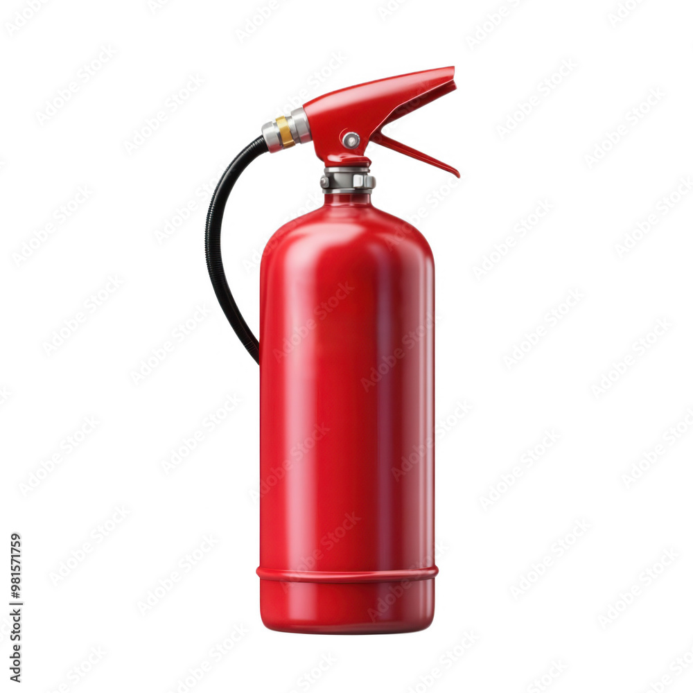 A bright red fire extinguisher, transparent background A bright red fire extinguisher, transparent background