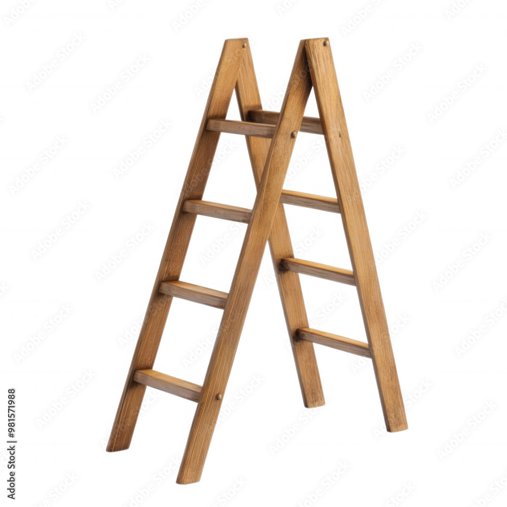 A sturdy wooden ladder designed for various indoor and outdoor tasks, transparent background A sturdy wooden ladder designed for various indoor and outdoor tasks, transparent background