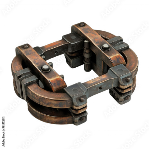 A vintage metal clamp , transparent background