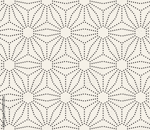 Sashiko-inspired geometric black and white seamless vector pattern. Stylish monochrome background design in Japanese style.