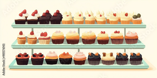 Rows of flavor-specific pastries organized on trays for a special occasion, sweet illustration art