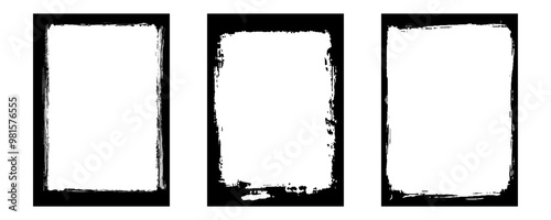 Set of grunge frames for photo collage. Template with brush stroke.  Rectangular old rough edge effect border for picture overlay