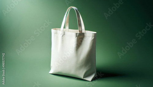 Obraz na płótnie Off-White Tote Bag Mockup on Green Background w salonie