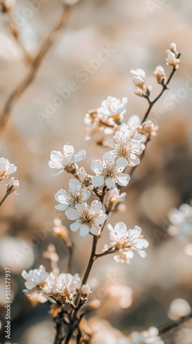 Cherry blossom flowers on a twig, close