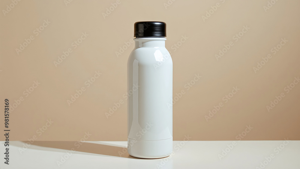 White Insulated Bottle with Black Cap White Insulated Bottle with Black Cap