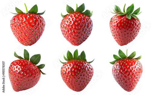 Red ripe strawberries collection isolated on transparent background
