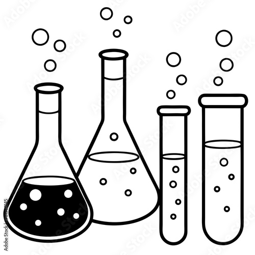 Outline Vector of Bubbling Test Tubes in a Mad Scientist's Lab