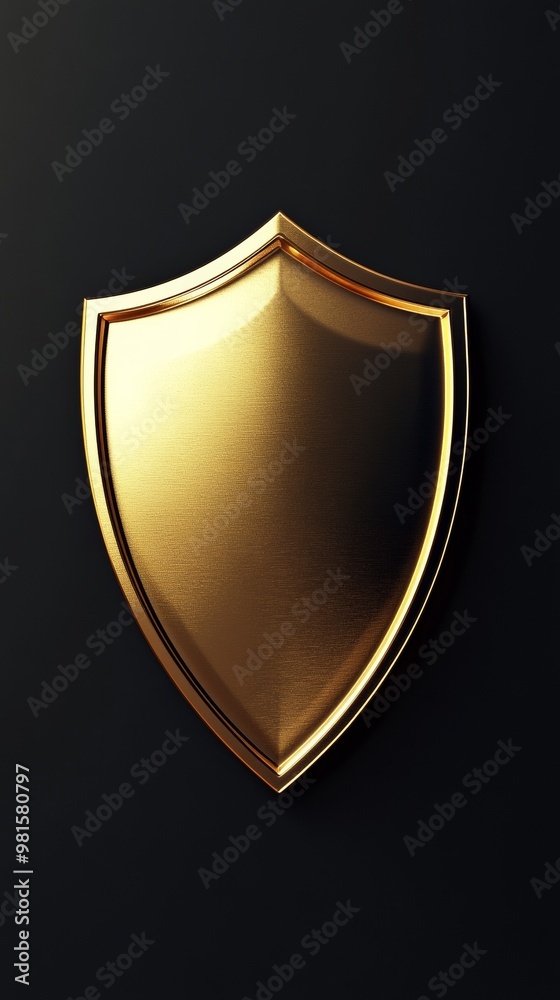 Golden shield on a dark background, security Golden shield on a dark background, security