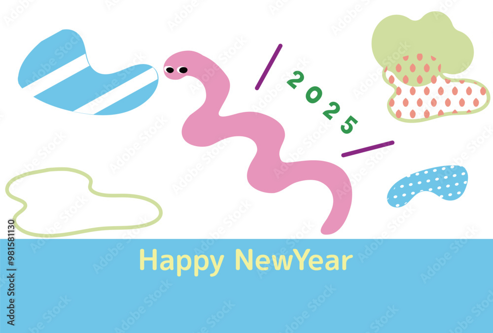 Fototapeta premium カラフルなヘビの年賀状