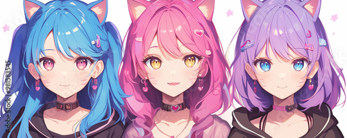 three cat girls anime wallpaper