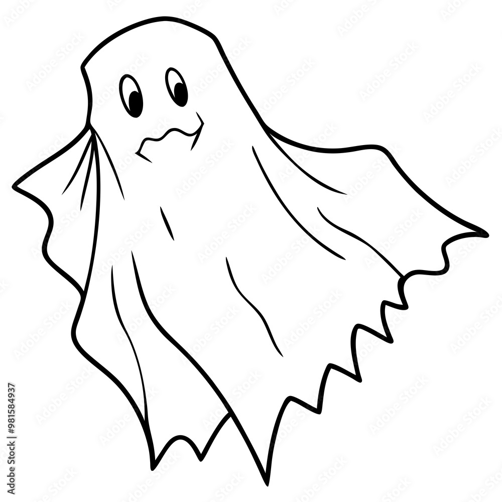 Ragged Ghost Sheet Vector Eerie, Floating Outline Design Ragged Ghost Sheet Vector Eerie, Floating Outline Design