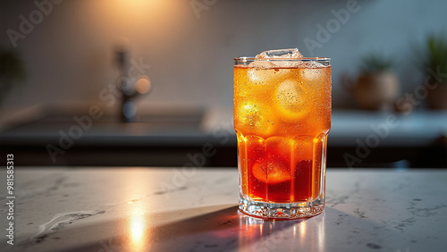 Iced Tea in Glass on Marble Surface