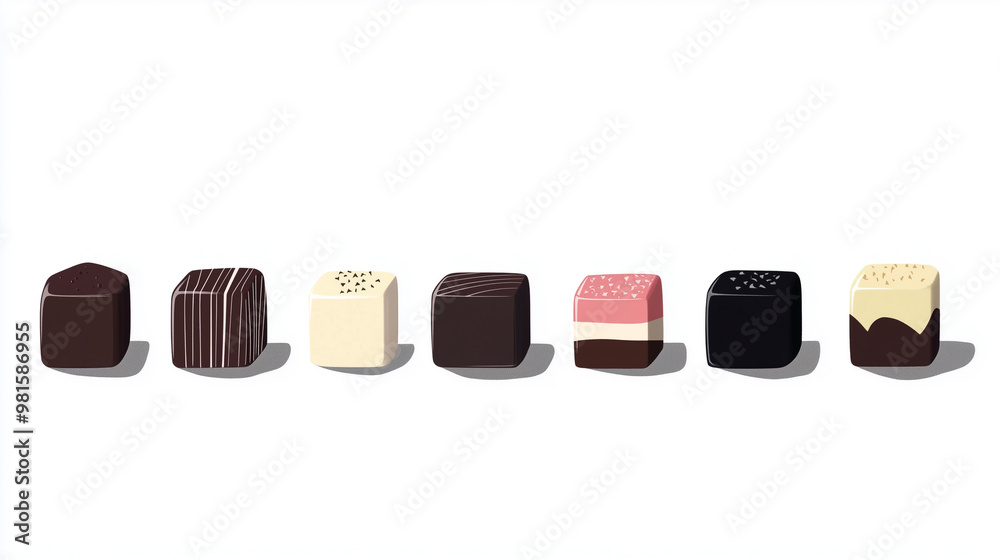 Row of exclusive-flavored sweets arranged in a line on a flat surface ...