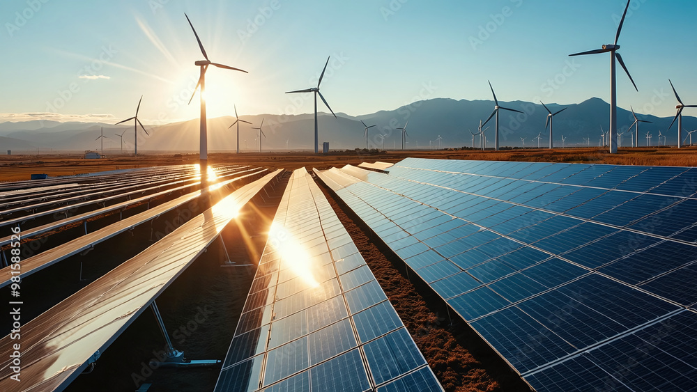 Solar Farm with Wind Turbines