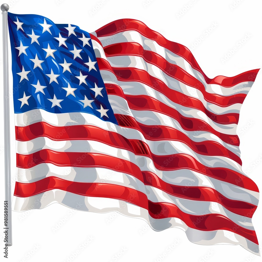 The American flag displays its iconic red and white stripes along with ...