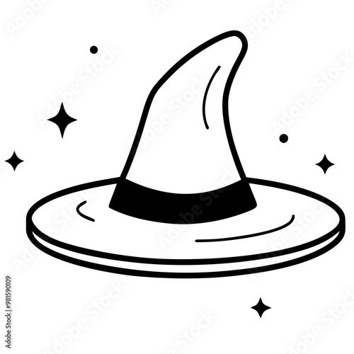 Floating Witch Hat with Magical Aura Outline Vector Design