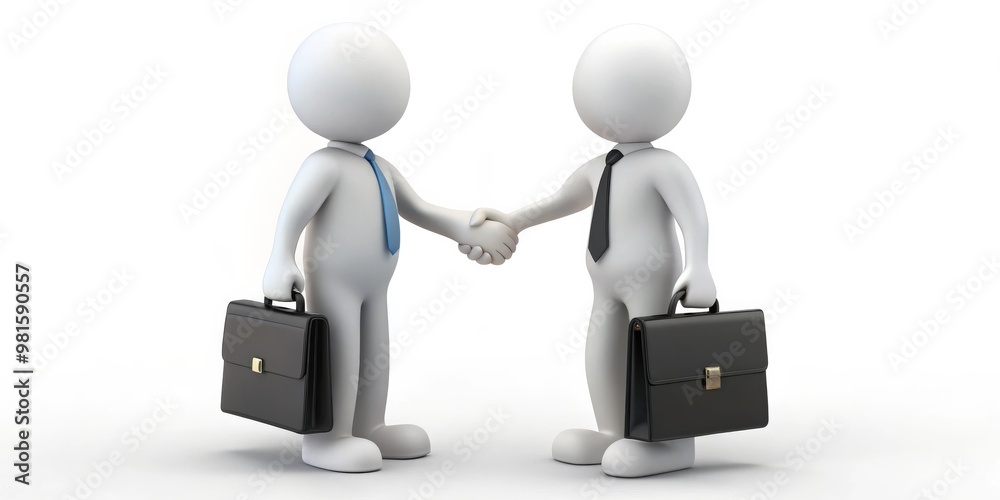3D Rendered Businessmen Shaking Hands, Digital Illustration, White Background, Two Businessmen, Briefcase, Agreement, Partnership 3D Rendered Businessmen Shaking Hands, Digital Illustration, White Background, Two Businessmen, Briefcase, Agreement, Partnership
