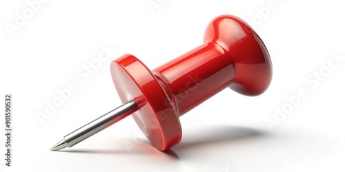 3D Render of Red Pushpin on White Background, Pushpin, Red, 3D