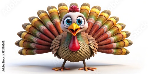 3D Cartoon Turkey with Colorful Feathers, 3D rendering, digital art, Thanksgiving, turkey, cartoon