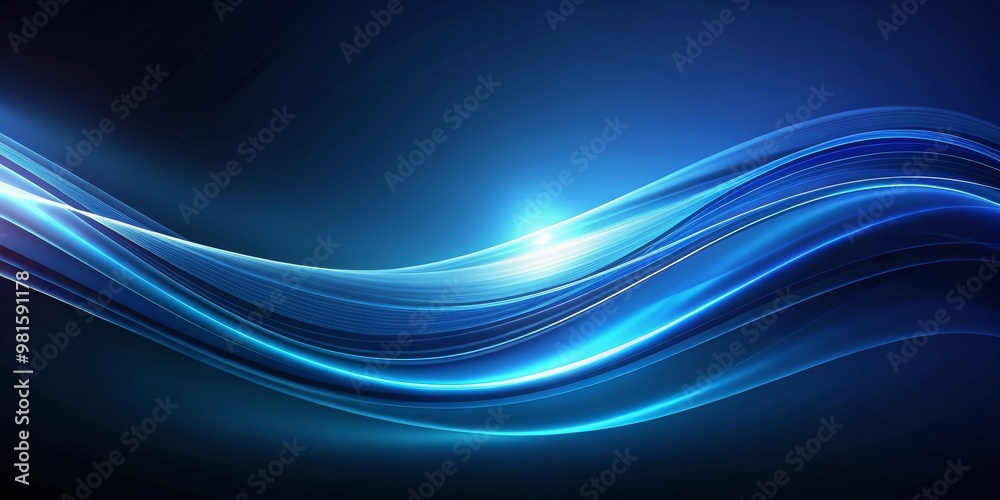 Fototapeta premium Abstract Blue Swirling Lines with Glowing Light, abstract background, blue, glowing light, wave