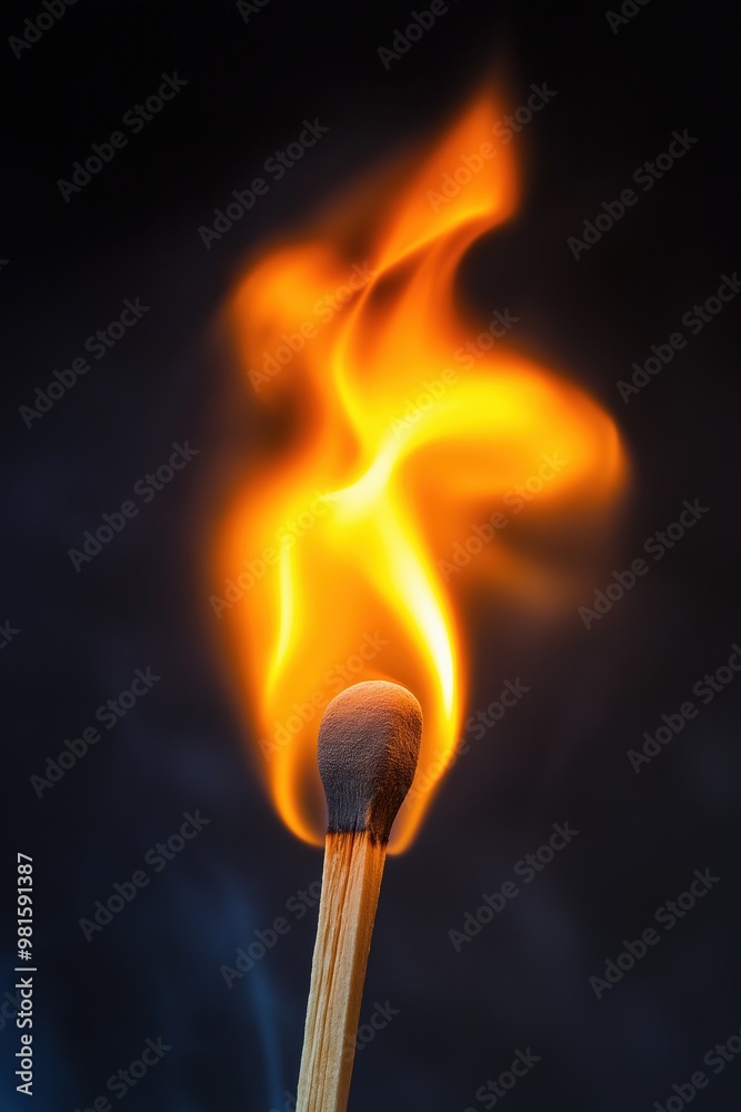 A close-up of a burning matchstick illuminating a dark background, showcasing the vibrant flames and smoke in motion A close-up of a burning matchstick illuminating a dark background, showcasing the vibrant flames and smoke in motion
