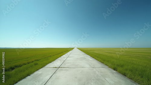 Obraz na płótnie Concrete Path Through Green Field Under Blue Sky w salonie