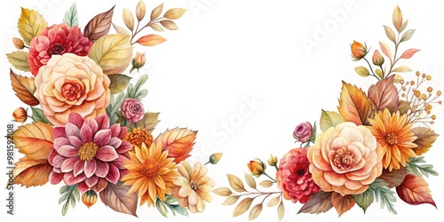 Wallpaper Mural Autumn Floral Watercolor Corner Border, Fall, Watercolor, Border, Floral, Corner, Autumn Torontodigital.ca