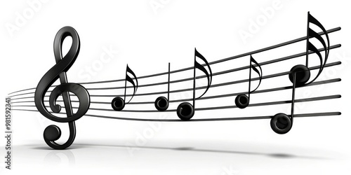 Black Treble Clef and Music Notes on Staff, 3D Render, Musical Symbol, Music Staff, Music Note, music