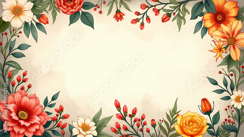 Decorative Floral Border with Blank Central Area